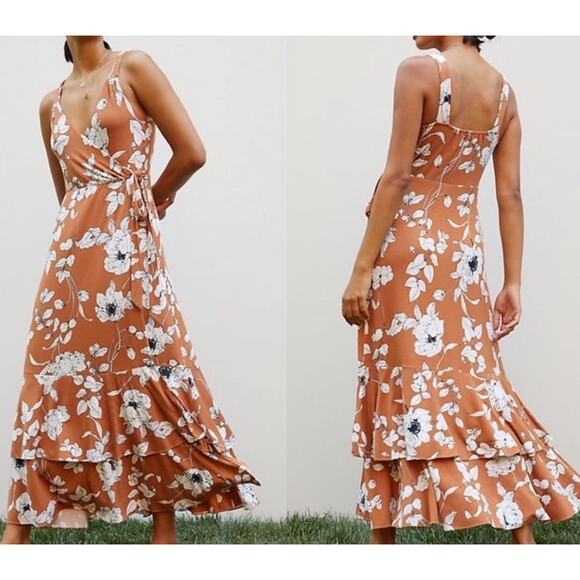 Anthropologie Ruffled Floral Midi Dress Size L - Picture 1 of 9